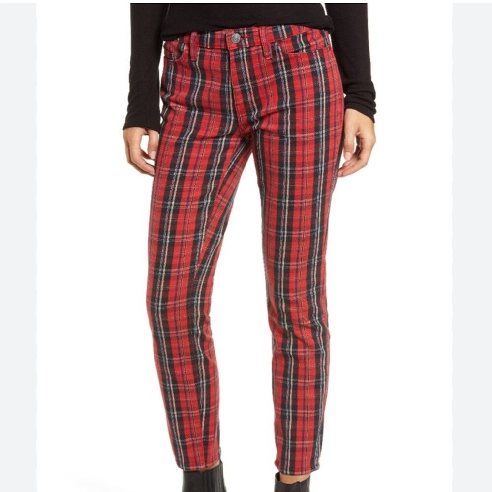 Current/Elliott skinny red plaid jeans